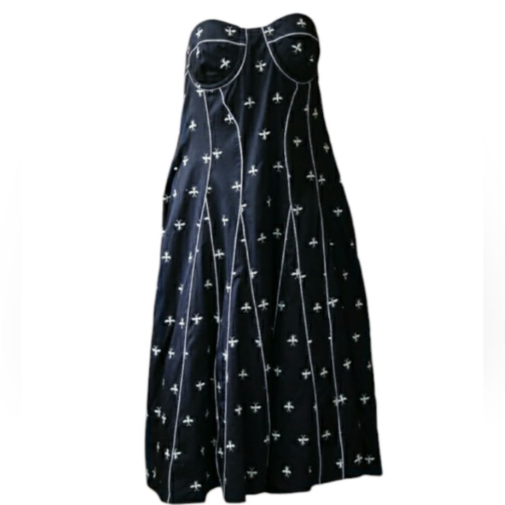 Floreat Black Strapless Sweetheart Formal Garden Party Midi Dress 14
